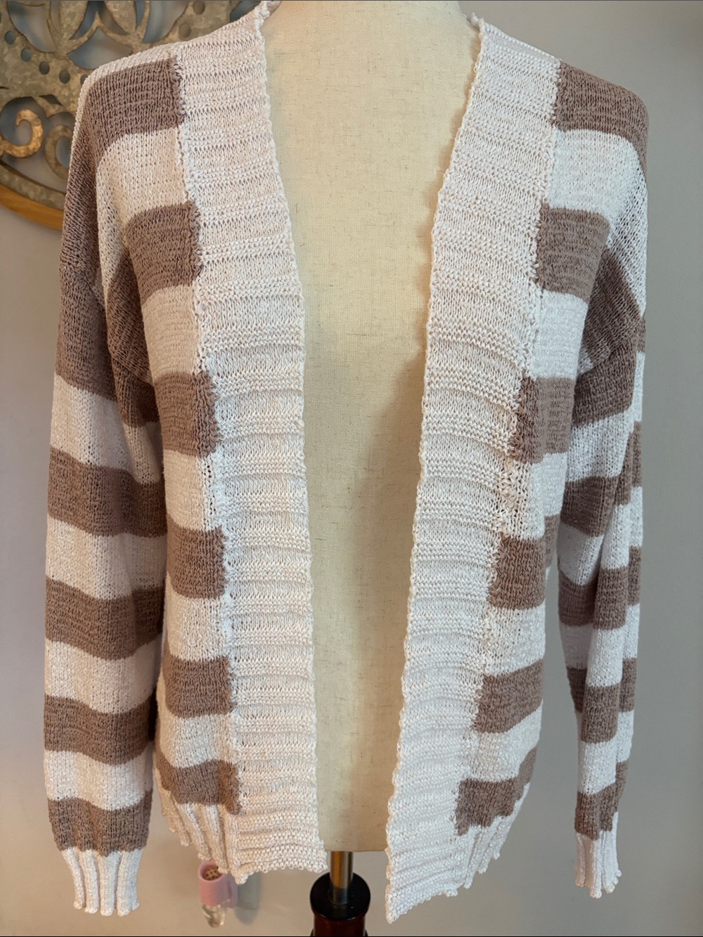 HALSTON Striped Open-Front Cardigan Sweater Size Medium